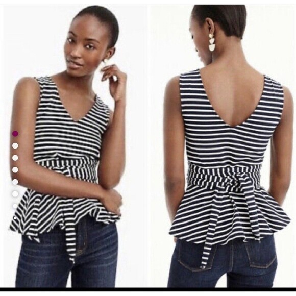 J Crew Stripe Peplum Tank Top Navy White Cotton Nautical Large H7755 - Picture 1 of 11